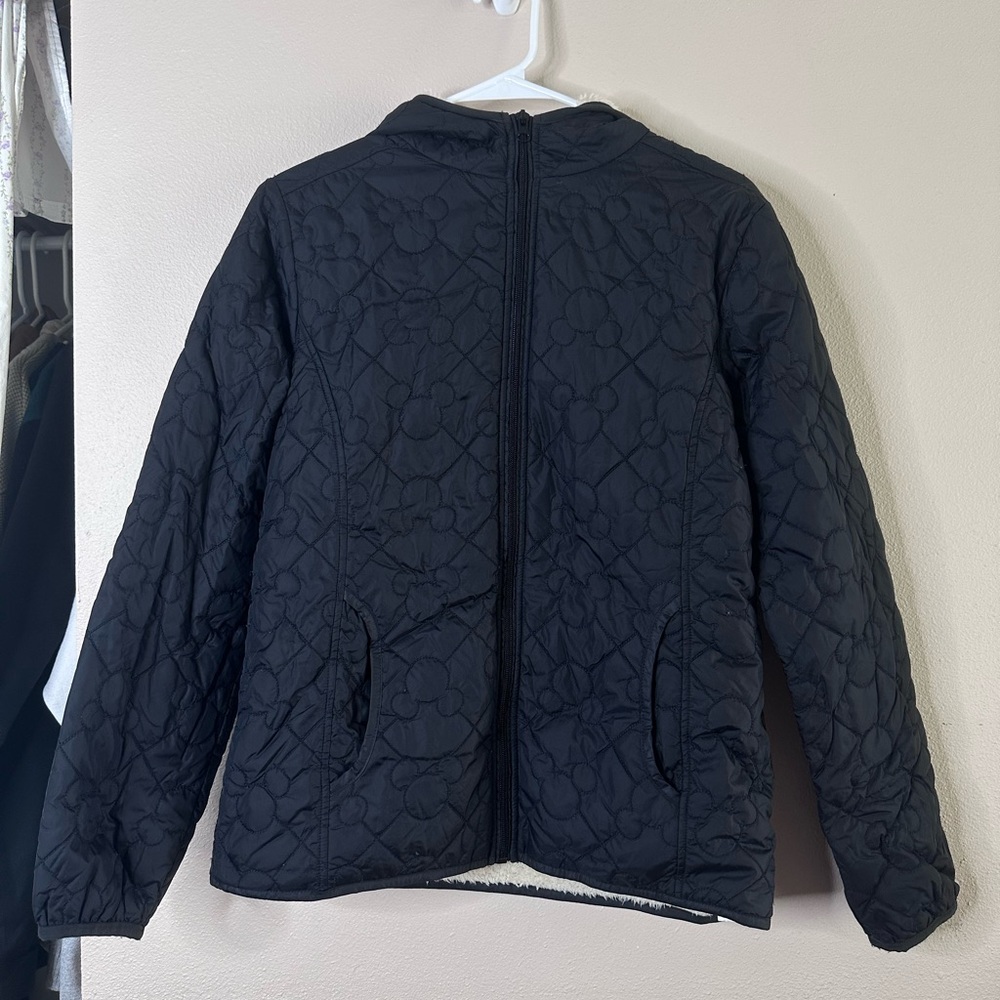 Hidden Mickey Black Quilted Zip Sherpa Jacket